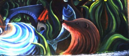 Mural de Fran Ameixeiras, en contra do encoro do Umia e a favor da narureza.