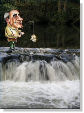 Caricatura do autor da www. De pesca? no r�o Arnoia.